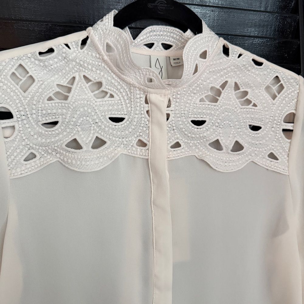 NWT Joie Ivory White Blouse Long Sleeve Lace Embroidery Cutout Pattern Women M - Picture 7 of 9
